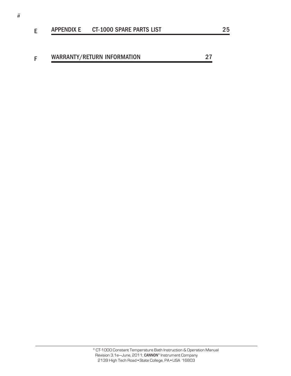 Cannon Instrument CT-1000 (Contant Temperature Bath) User Manual | Page 2 / 30