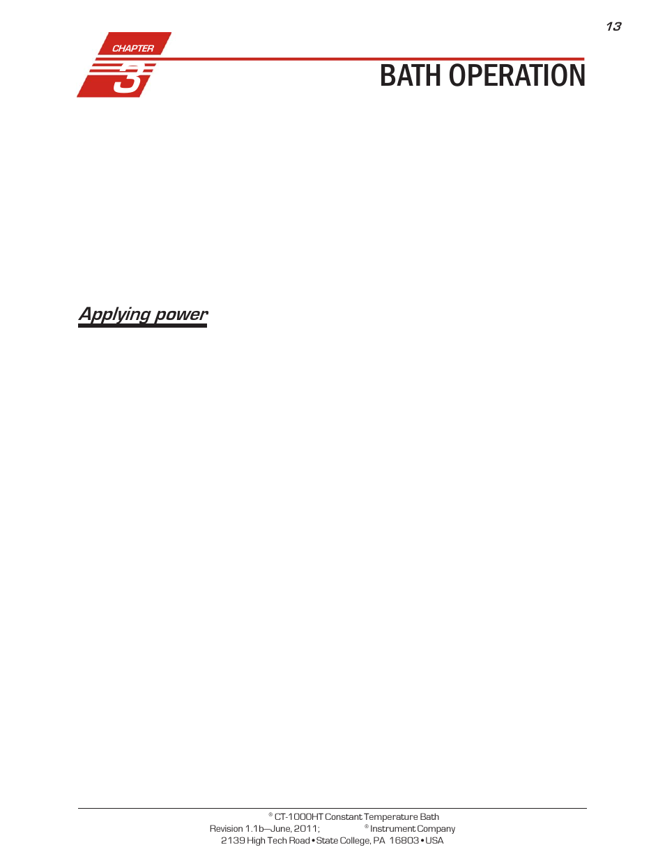 Bath operation, Applying power | Cannon Instrument CT-1000HT (High Temperature Contant Temperature Bath) User Manual | Page 15 / 26
