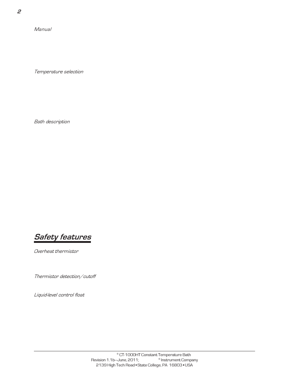 Safety features | Cannon Instrument CT-1000HT (High Temperature Contant Temperature Bath) User Manual | Page 4 / 26