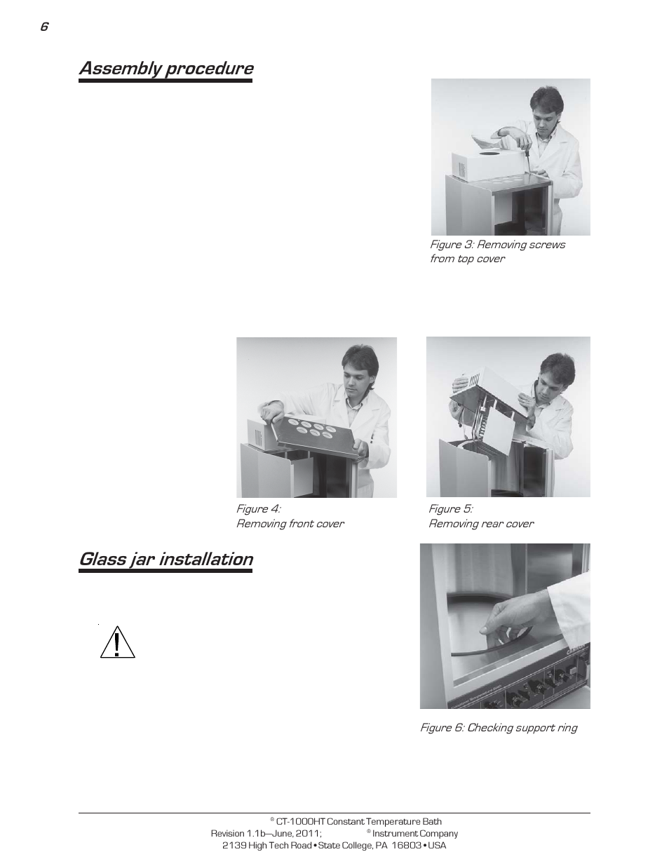 Assembly procedure, Glass jar installation | Cannon Instrument CT-1000HT (High Temperature Contant Temperature Bath) User Manual | Page 8 / 26