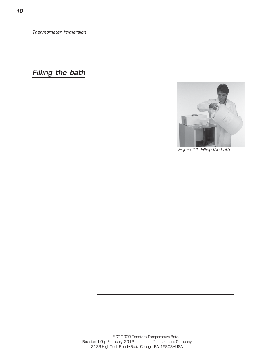 Filling the bath | Cannon Instrument CT-2000 (Contant Temperature Bath) User Manual | Page 12 / 40