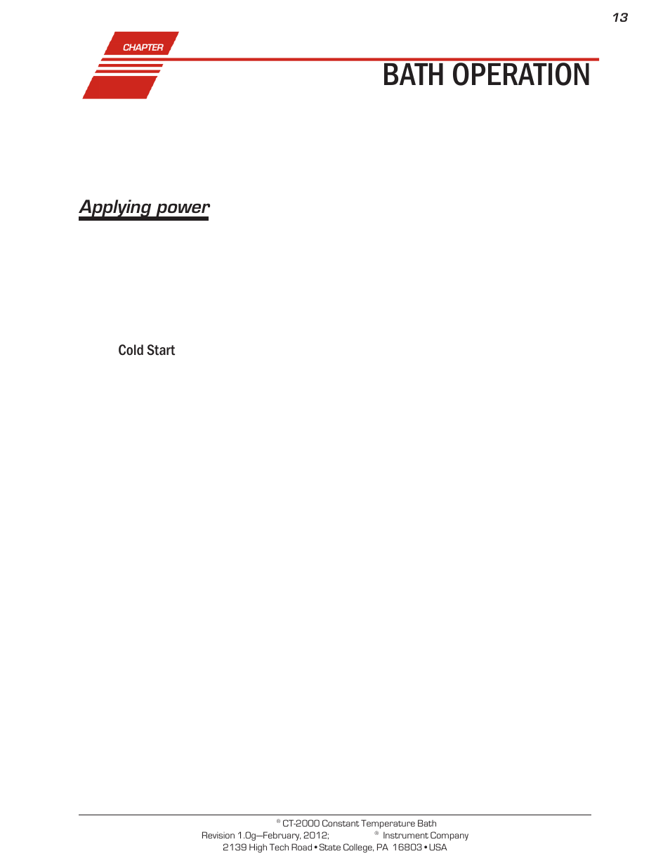 Bath operation, Applying power | Cannon Instrument CT-2000 (Contant Temperature Bath) User Manual | Page 15 / 40