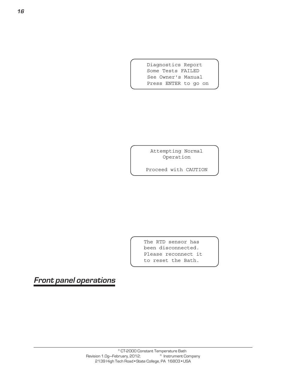 Front panel operations | Cannon Instrument CT-2000 (Contant Temperature Bath) User Manual | Page 18 / 40