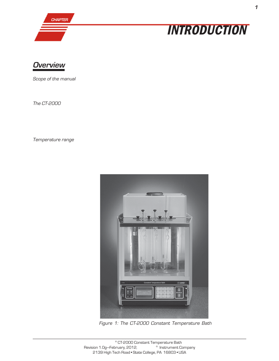 Introduction, Overview | Cannon Instrument CT-2000 (Contant Temperature Bath) User Manual | Page 3 / 40