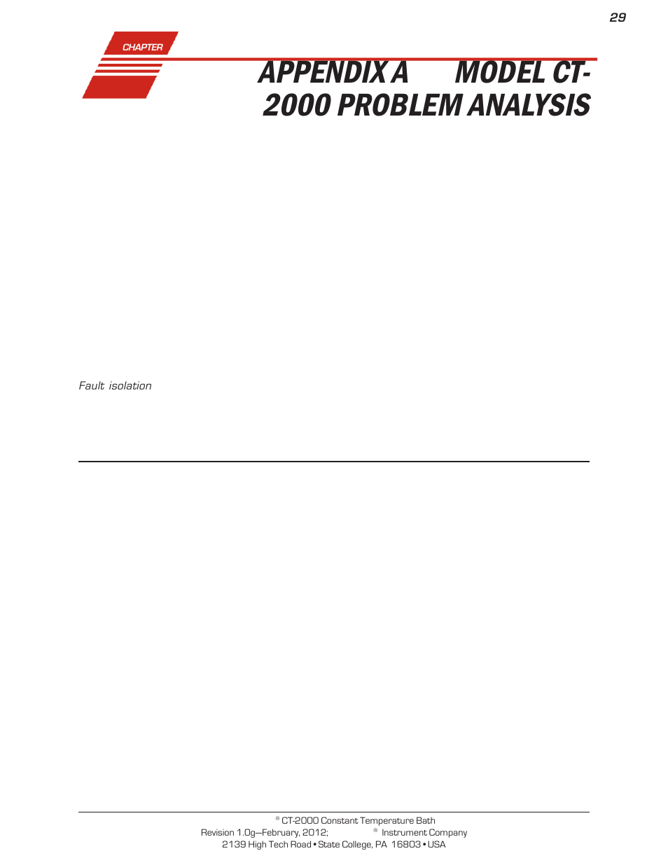 Appendix a, Model ct- 2000 problem analysis, Problem possible cause/solution | Cannon Instrument CT-2000 (Contant Temperature Bath) User Manual | Page 31 / 40
