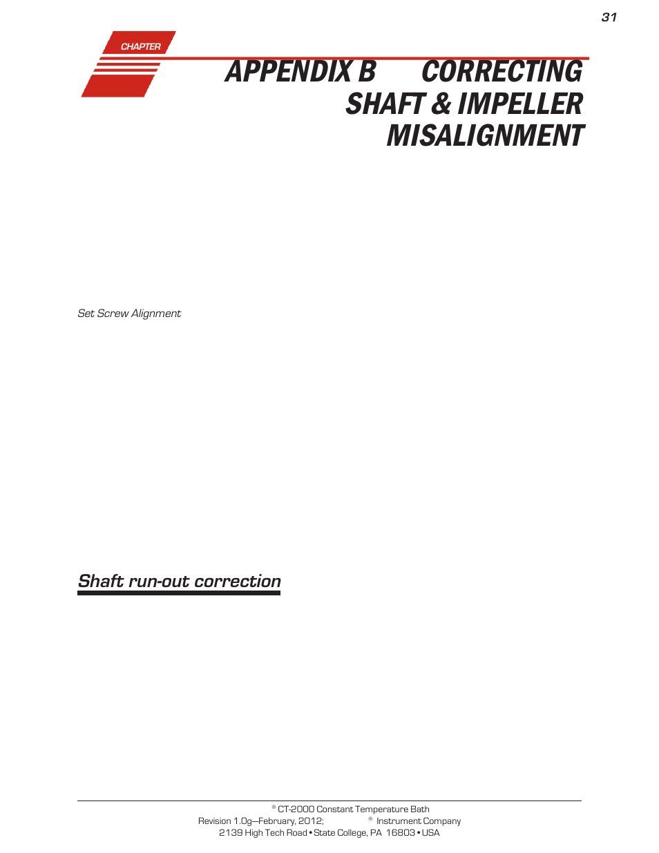 Appendix b, Correcting shaft & impeller misalignment, Shaft run-out correction | Cannon Instrument CT-2000 (Contant Temperature Bath) User Manual | Page 33 / 40