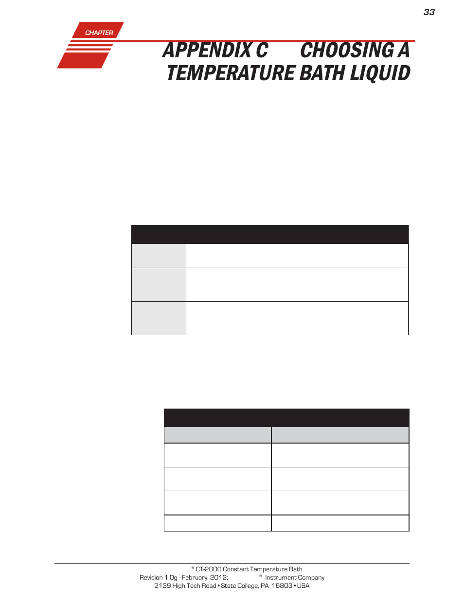 Appendix c, Choosing a temperature bath liquid | Cannon Instrument CT-2000 (Contant Temperature Bath) User Manual | Page 35 / 40