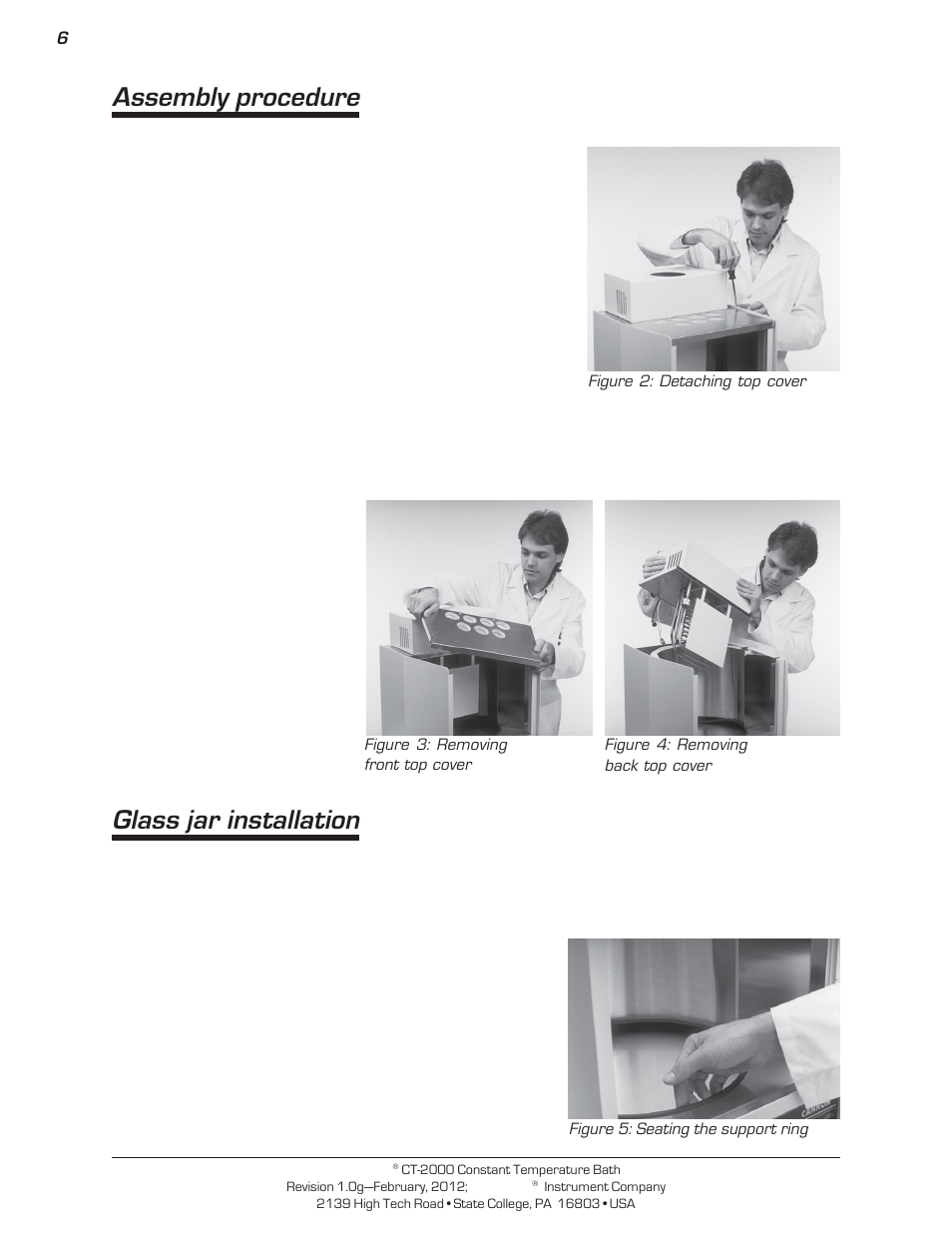 Assembly procedure, Glass jar installation | Cannon Instrument CT-2000 (Contant Temperature Bath) User Manual | Page 8 / 40