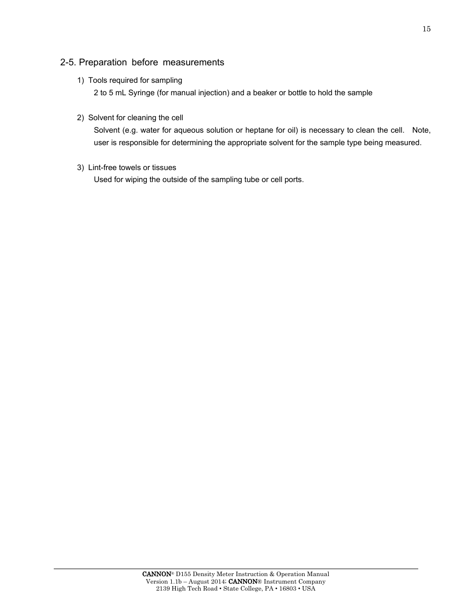 5. preparation before measurements | Cannon Instrument D155 Density Meter User Manual | Page 18 / 51