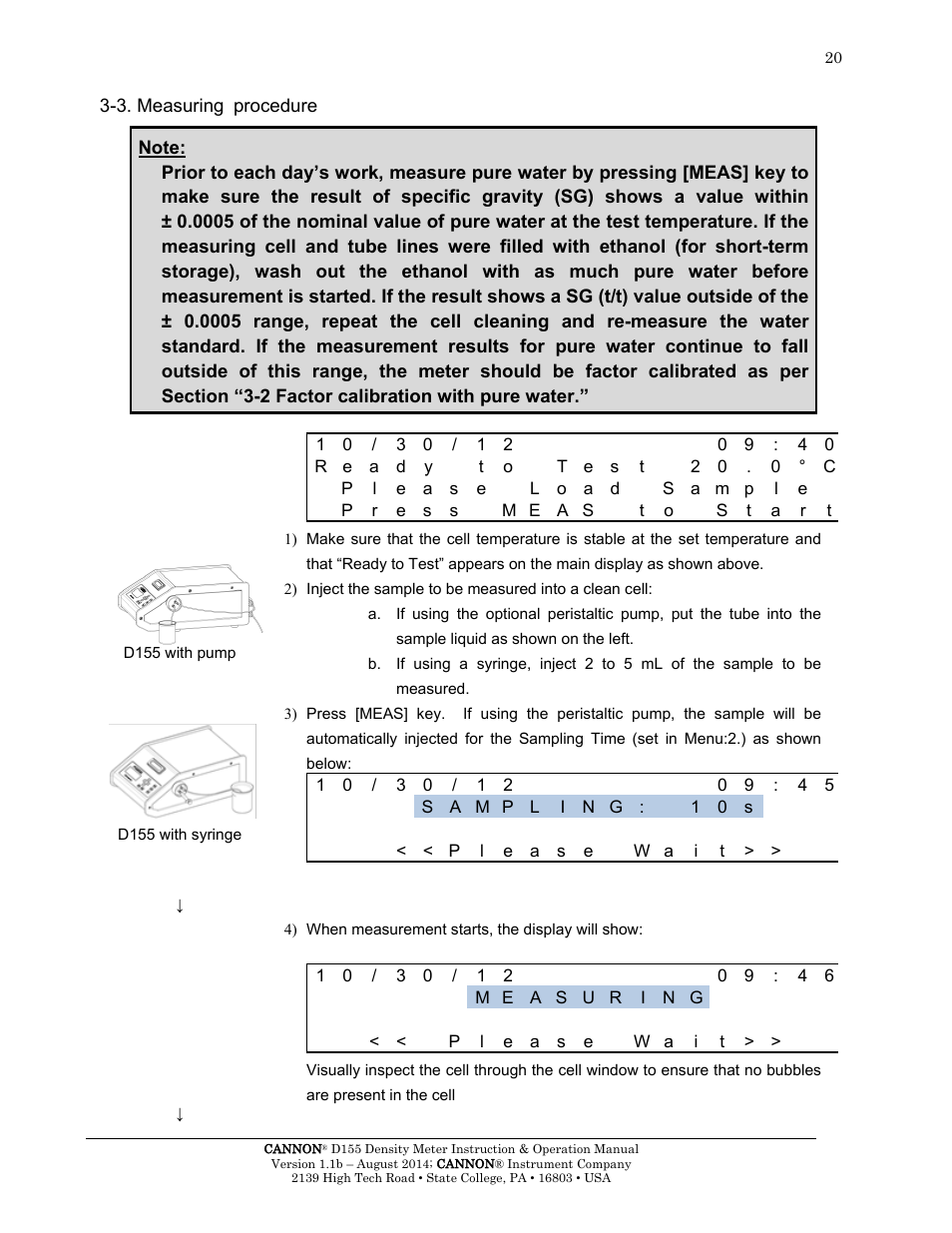 3. measuring procedure | Cannon Instrument D155 Density Meter User Manual | Page 23 / 51