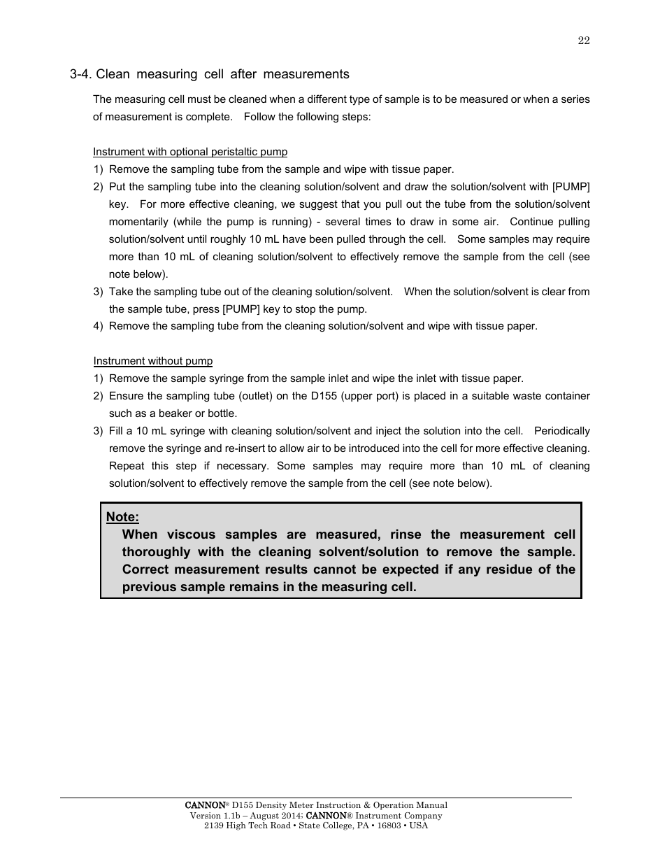 4. clean measuring cell after measurements | Cannon Instrument D155 Density Meter User Manual | Page 25 / 51