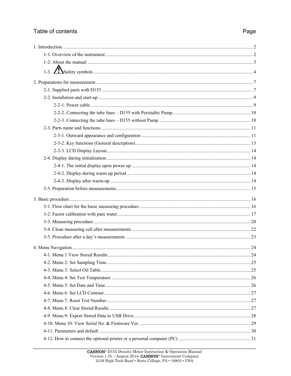 Cannon Instrument D155 Density Meter User Manual | Page 3 / 51