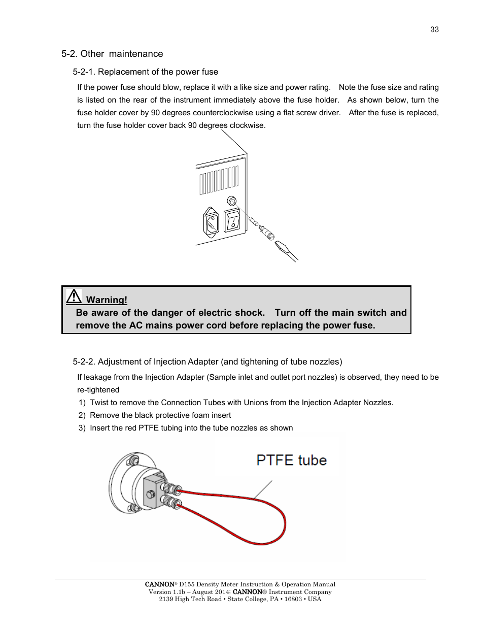 2. other maintenance, 2-1. replacement of the power fuse | Cannon Instrument D155 Density Meter User Manual | Page 36 / 51