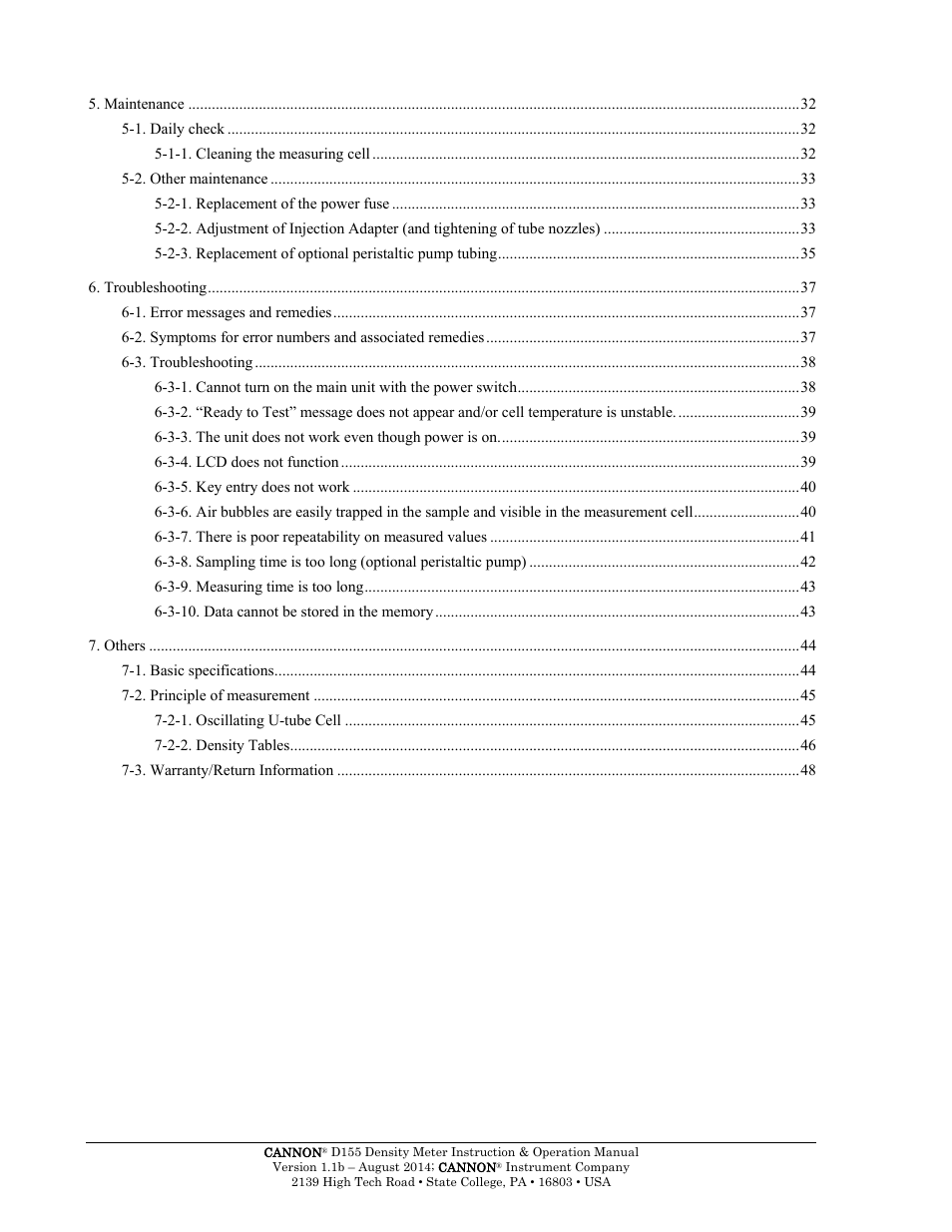 Cannon Instrument D155 Density Meter User Manual | Page 4 / 51