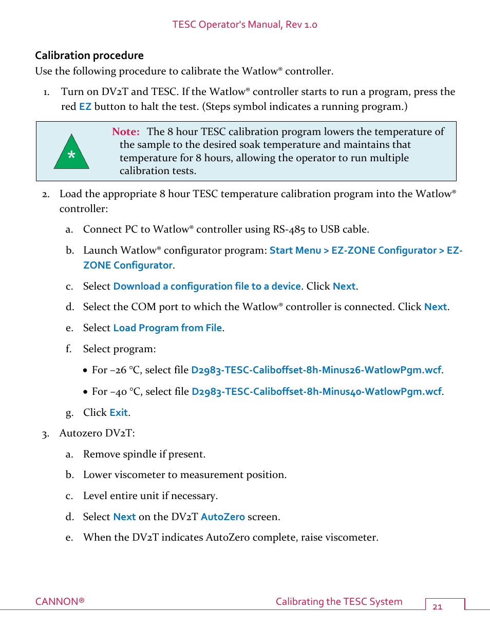 Calibration procedure | Cannon Instrument TESC User Manual | Page 27 / 38