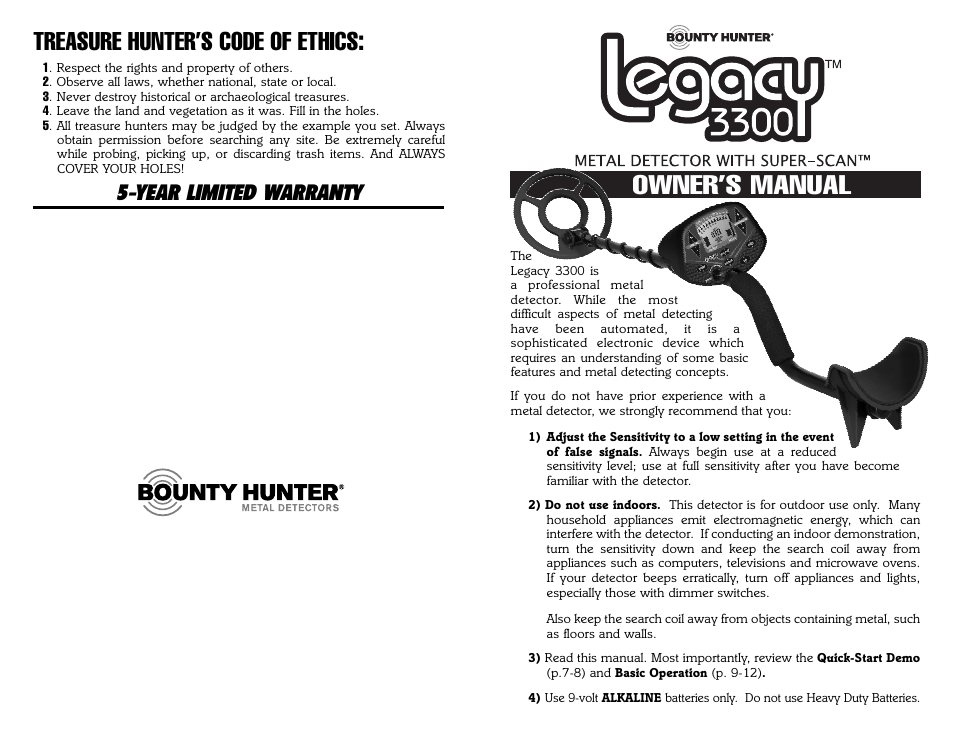 Bounty Hunter LEGACY 3300 User Manual | 24 pages