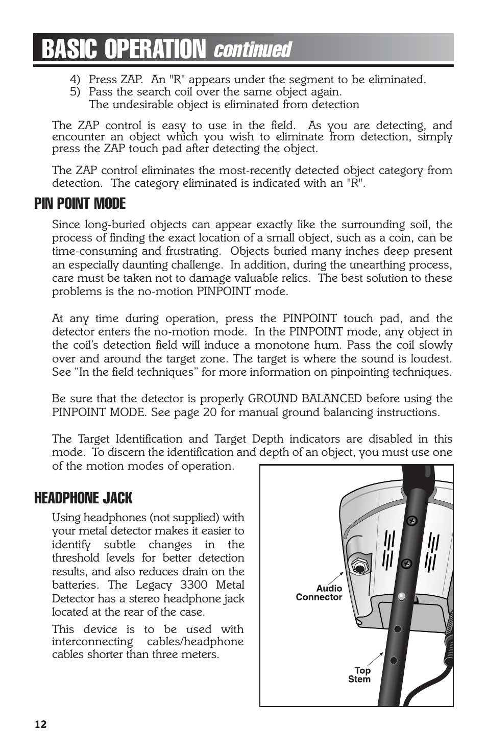 Basic operation, Continued | Bounty Hunter LEGACY 3300 User Manual | Page 12 / 24