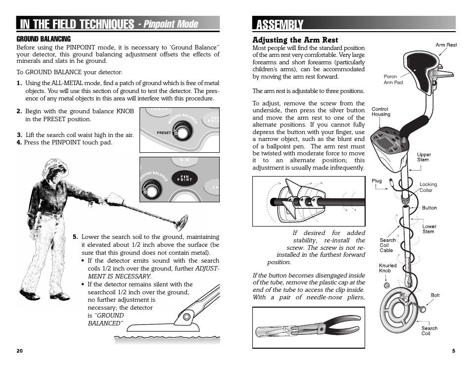 Assembly, Pinpoint mode | Bounty Hunter LEGACY 3300 User Manual | Page 20 / 24