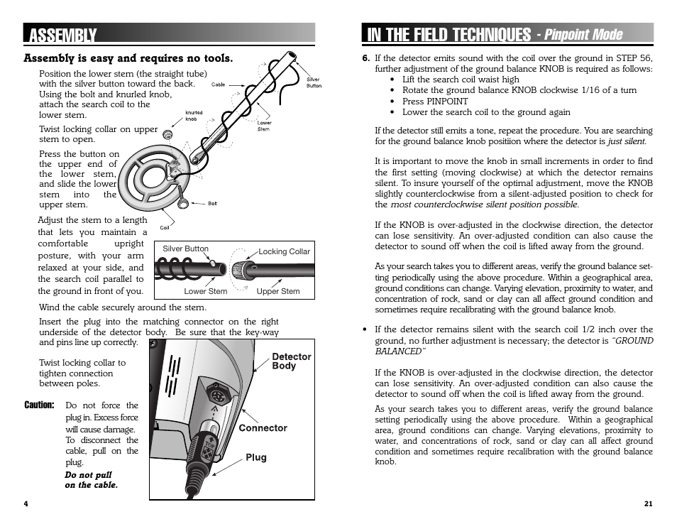 Assembly, Pinpoint mode | Bounty Hunter LEGACY 3300 User Manual | Page 21 / 24
