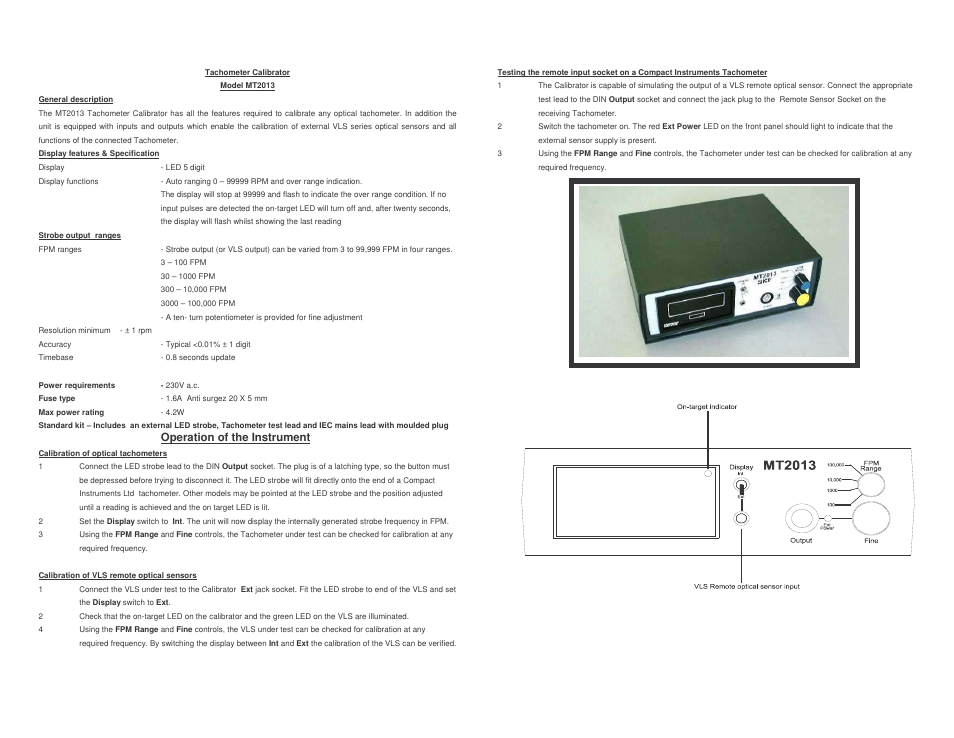 Operation of the instrument | Checkline MT2013 User Manual | Page 2 / 2