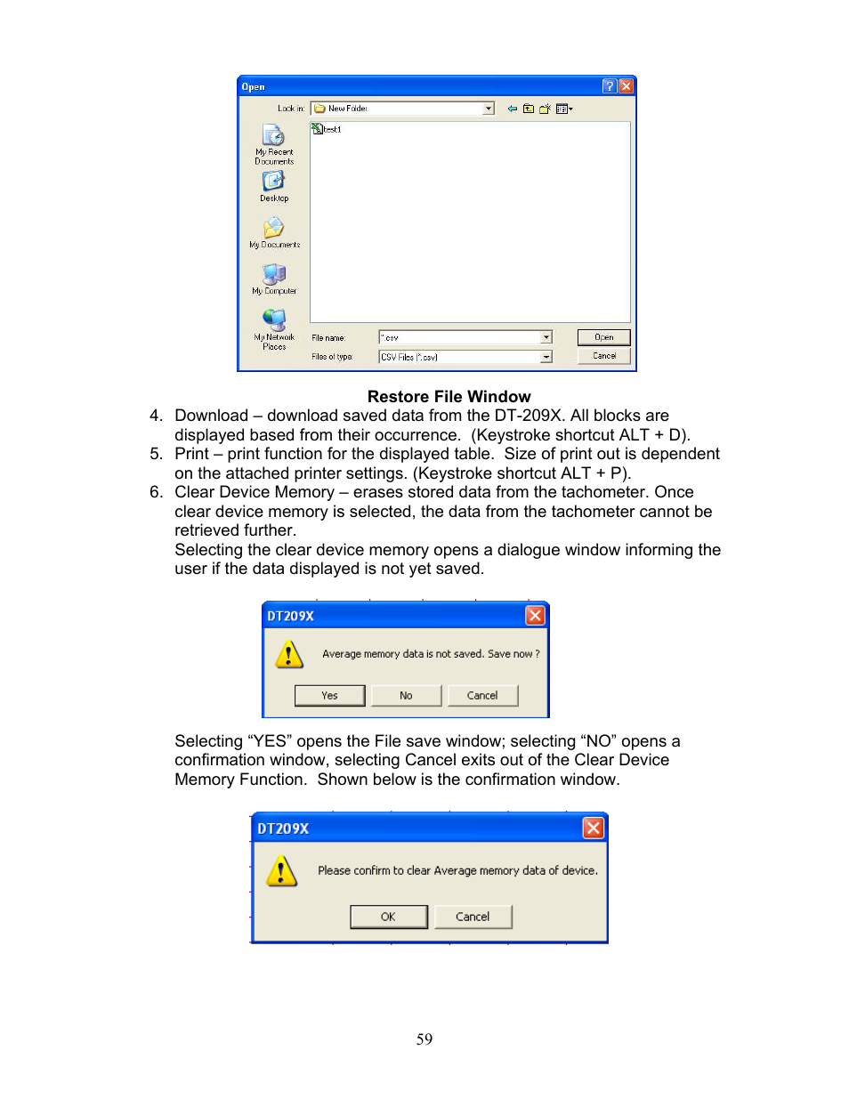 Restore file window | Checkline DT-209X User Manual | Page 63 / 68