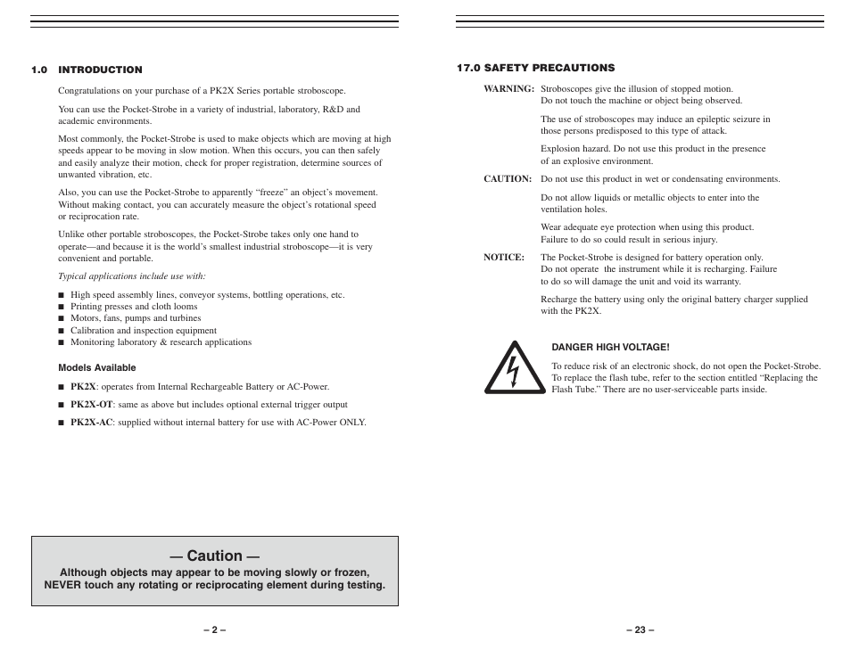 Caution | Checkline PK2X User Manual | Page 2 / 13