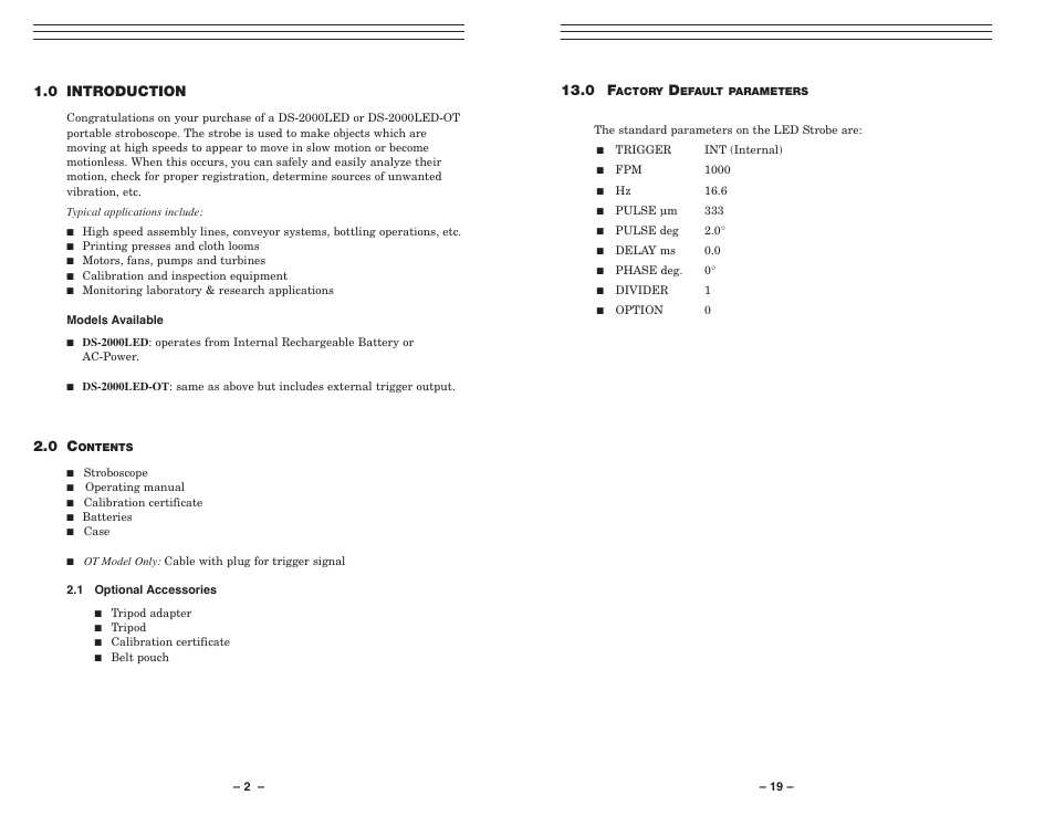 0 introduction | Checkline DS-2000LED-OT User Manual | Page 2 / 11