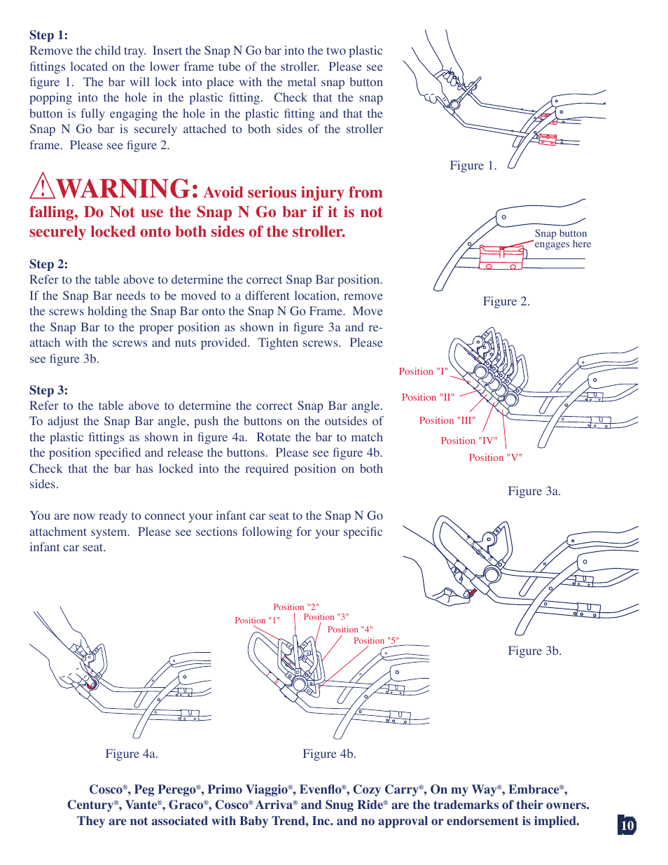 Warning | Baby Trend 7311 User Manual | Page 10 / 19