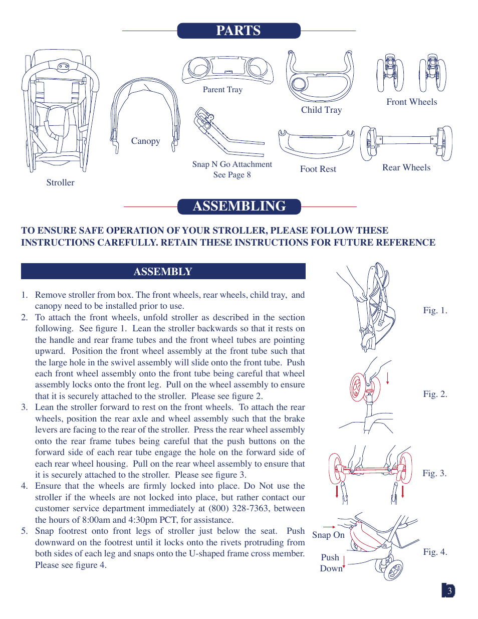 Parts assembling | Baby Trend 7311 User Manual | Page 3 / 19
