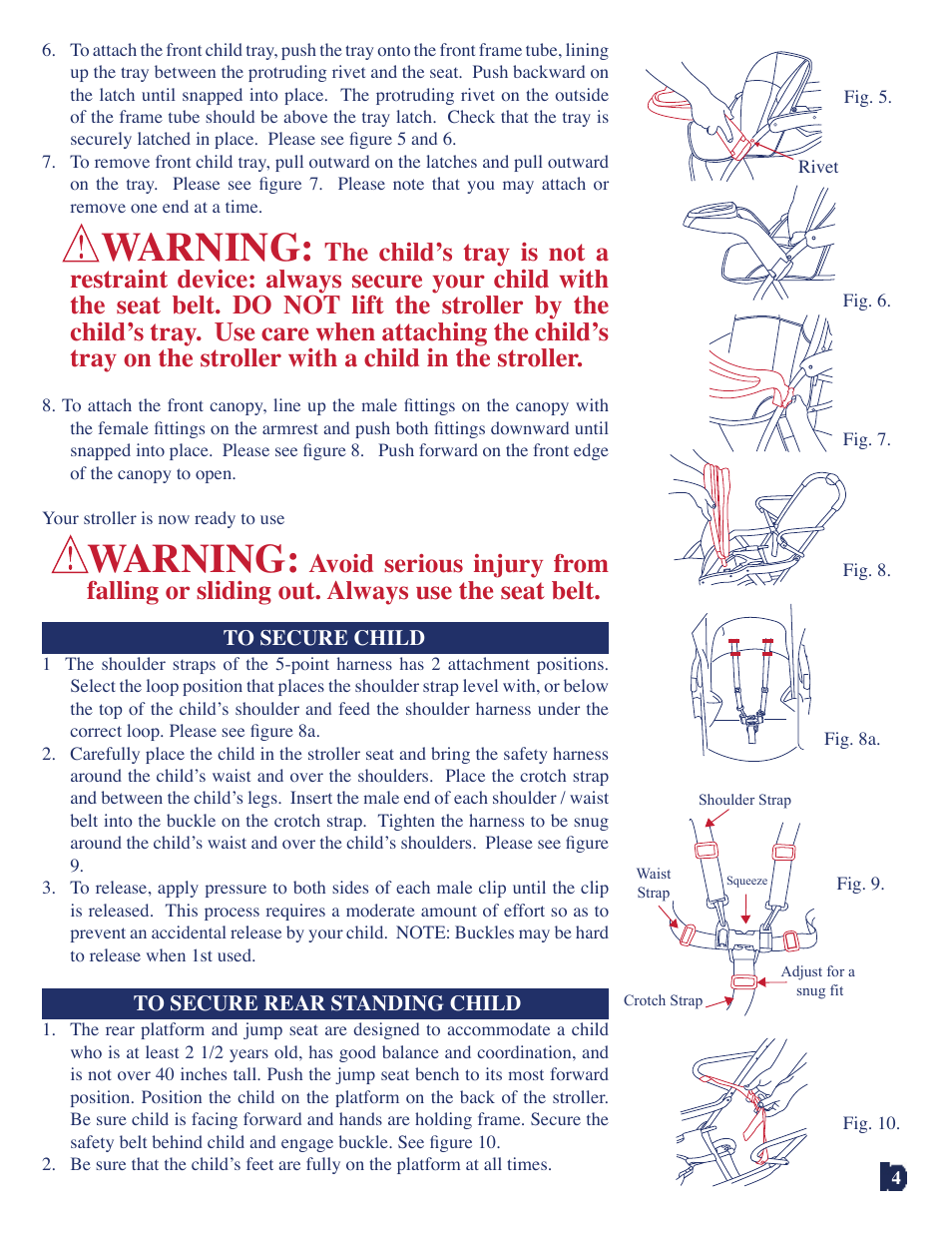 Warning | Baby Trend 7311 User Manual | Page 4 / 19
