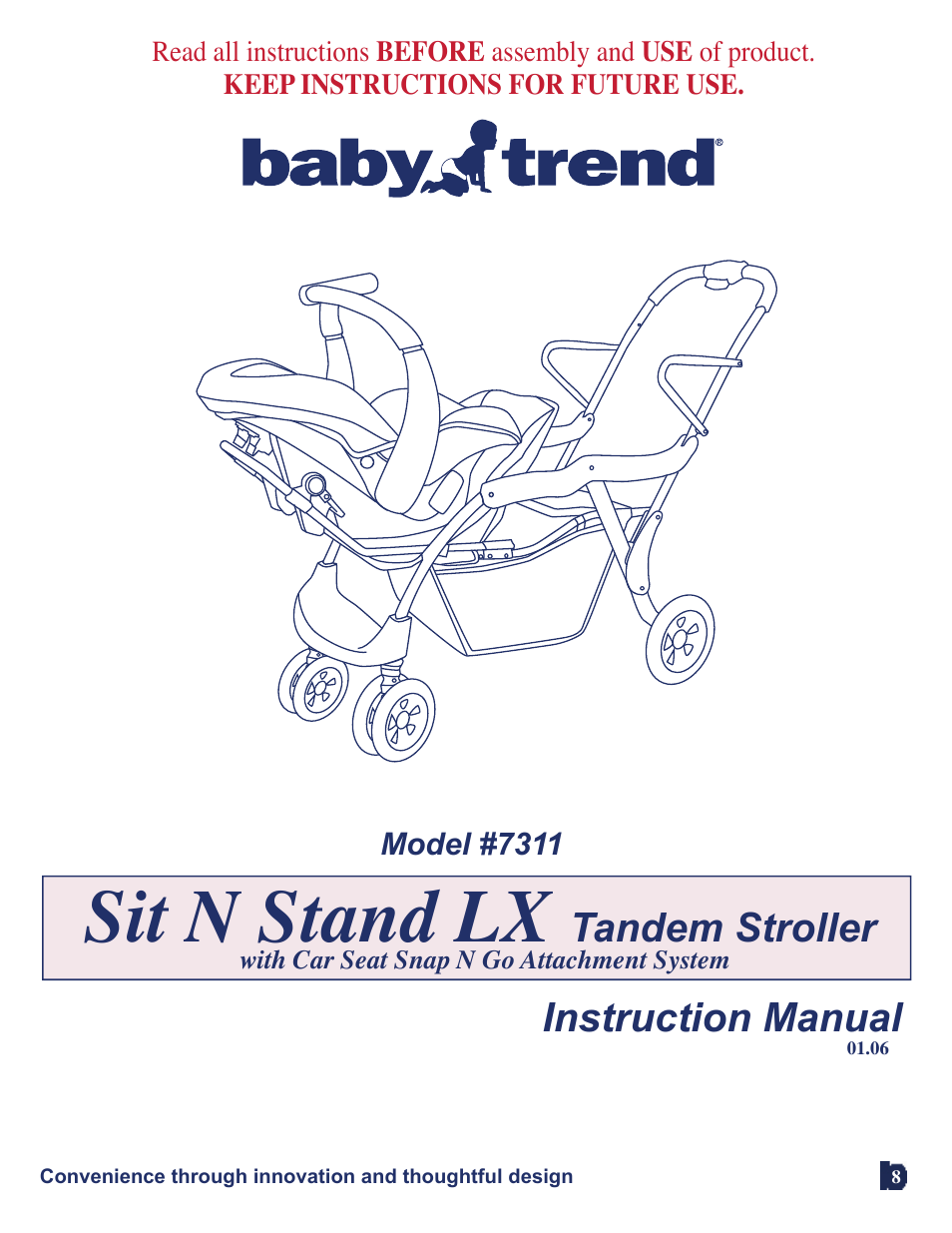 Sit n stand lx, Instruction manual, Tandem stroller | Baby Trend 7311 User Manual | Page 8 / 19