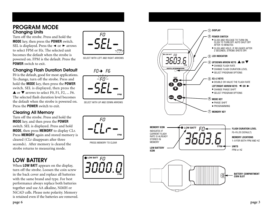 Program mode, Low battery, F0 f0 f6 | Checkline NS-600 User Manual | Page 3 / 4