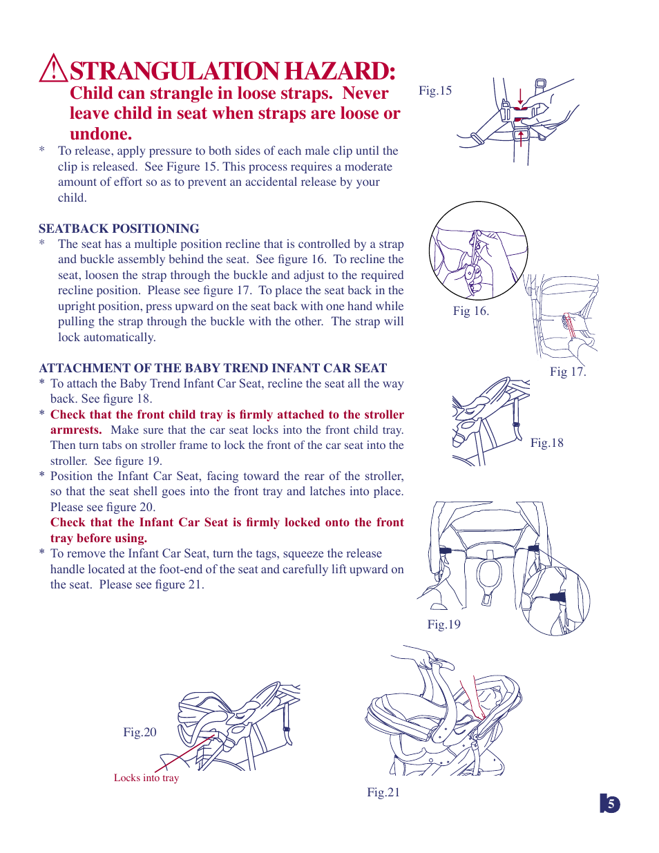 Strangulation hazard | Baby Trend Jogger Travel System 9139CT User Manual | Page 6 / 9
