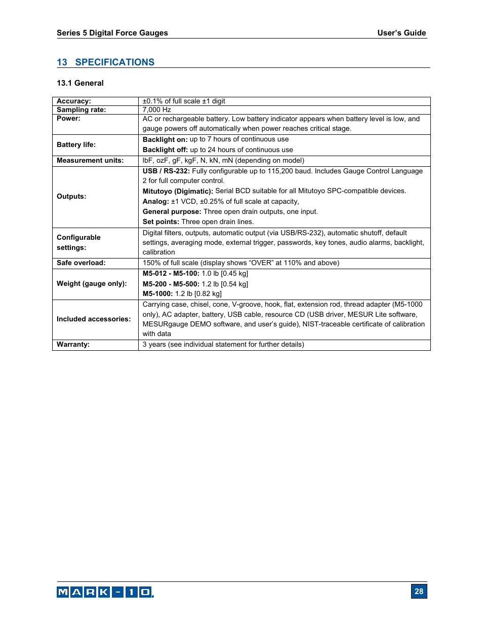 13 specifications | Checkline Series-5 User Manual | Page 29 / 34