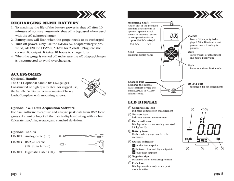 Lcd display recharging ni-mh battery, Accessories | Checkline DS2 User Manual | Page 3 / 6