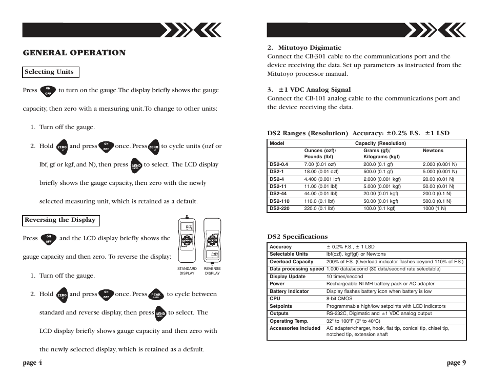 General operation, Page 9 page 4 | Checkline DS2 User Manual | Page 4 / 6