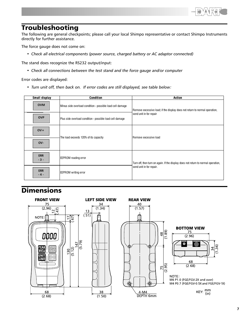 Dimensions troubleshooting | Checkline FGE User Manual | Page 7 / 8