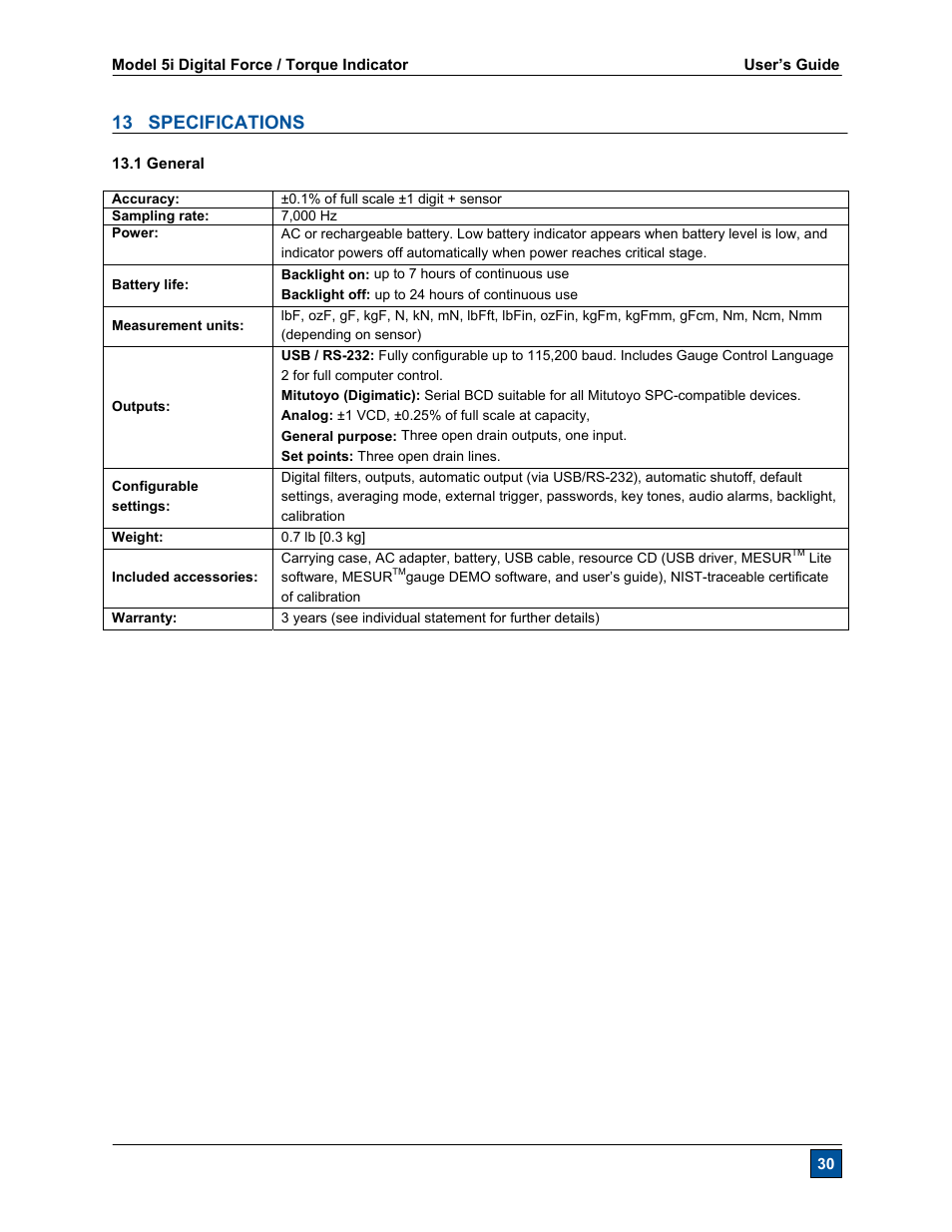 13 specifications | Checkline Series-5I User Manual | Page 31 / 32