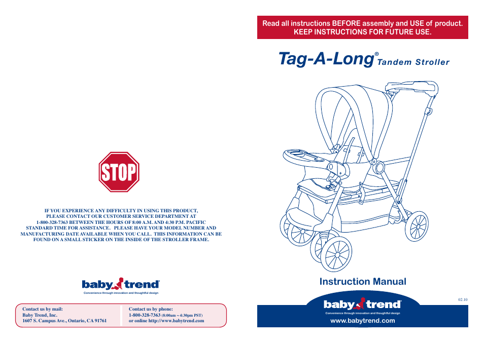 Baby Trend Tag-A-Long Tandem Stroller 2.1 User Manual | 6 pages