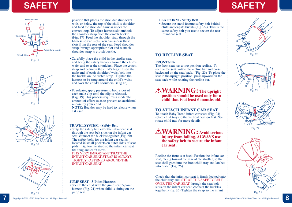 Safety, Warning | Baby Trend Tag-A-Long Tandem Stroller 2.1 User Manual | Page 5 / 6