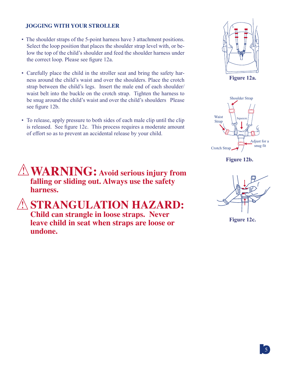 Warning, Strangulation hazard | Baby Trend Expedition Jogging Stroller 9100 User Manual | Page 5 / 8