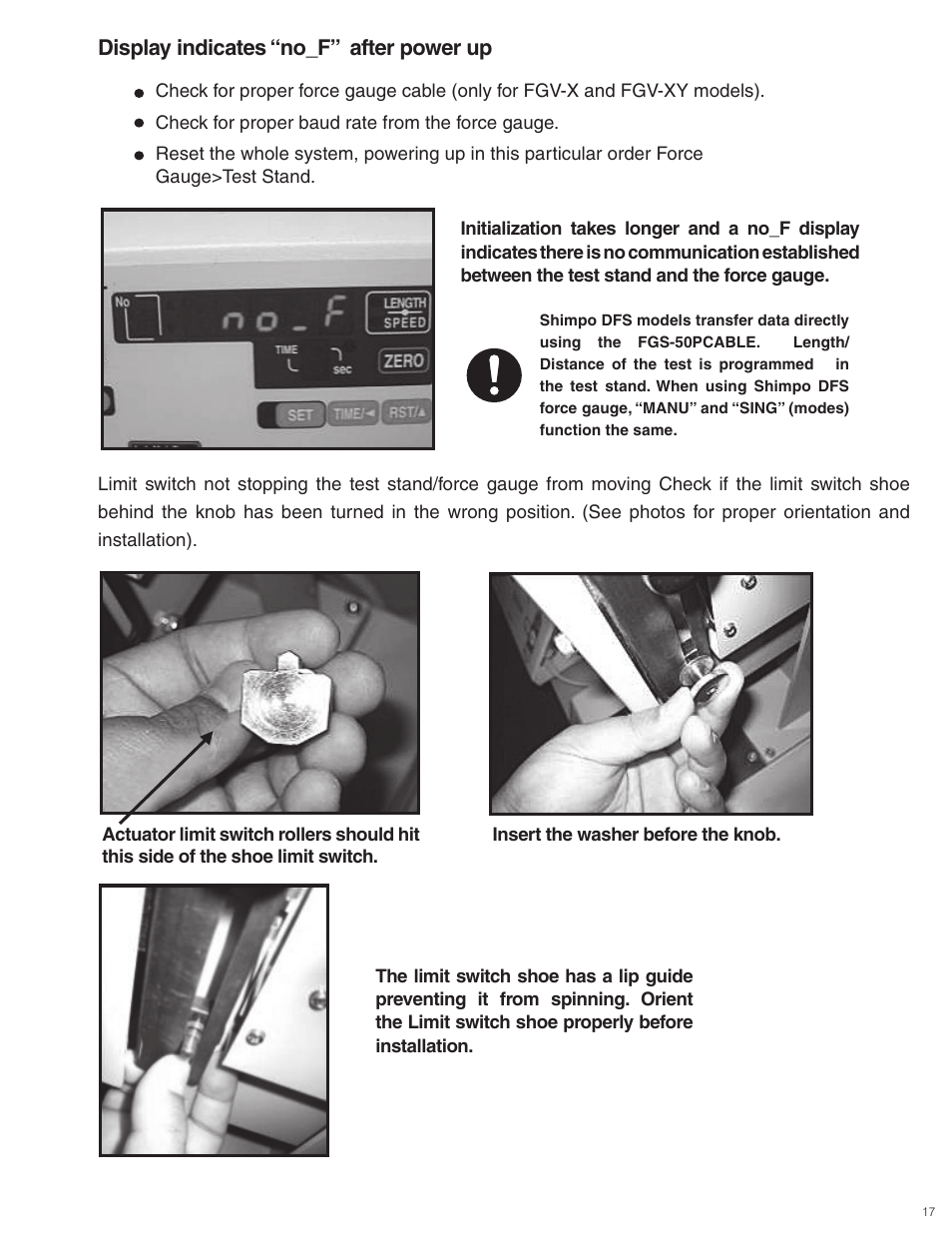 Display indicates “no_f” after power up | Checkline FGS-100PV User Manual | Page 17 / 20