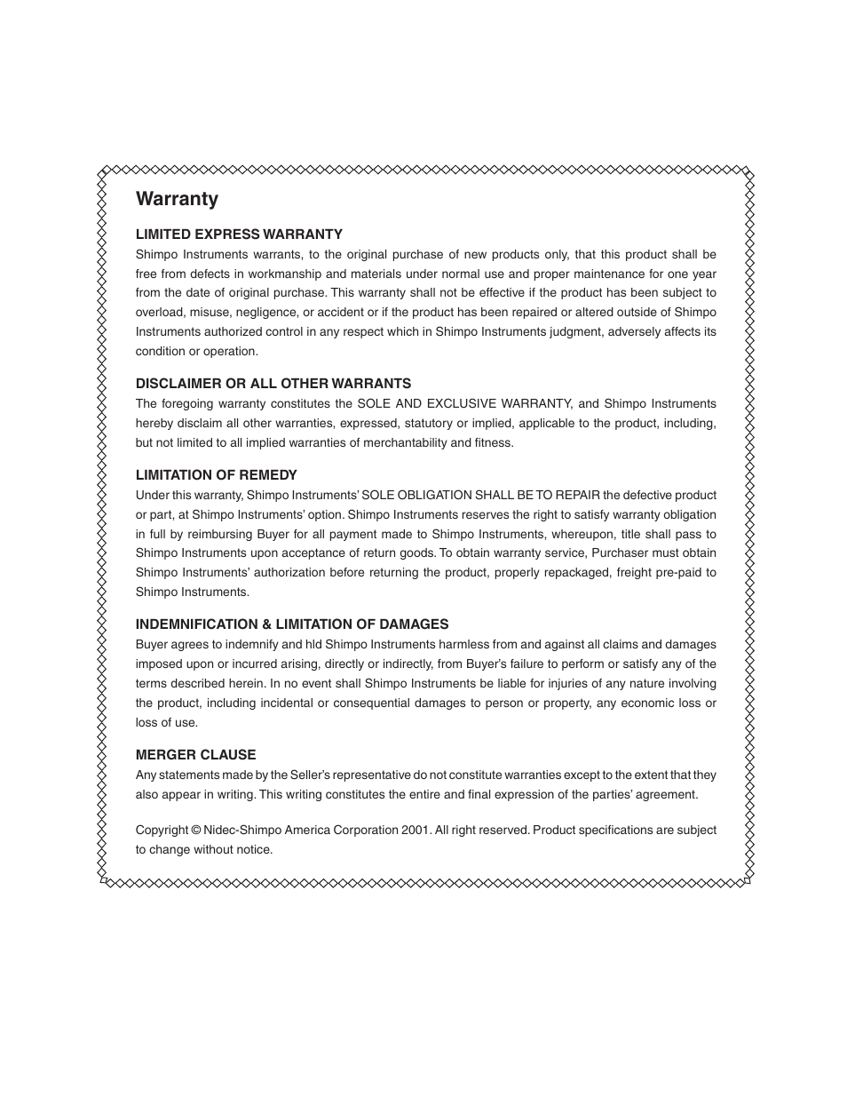 Warranty | Checkline FGS-100PV User Manual | Page 20 / 20