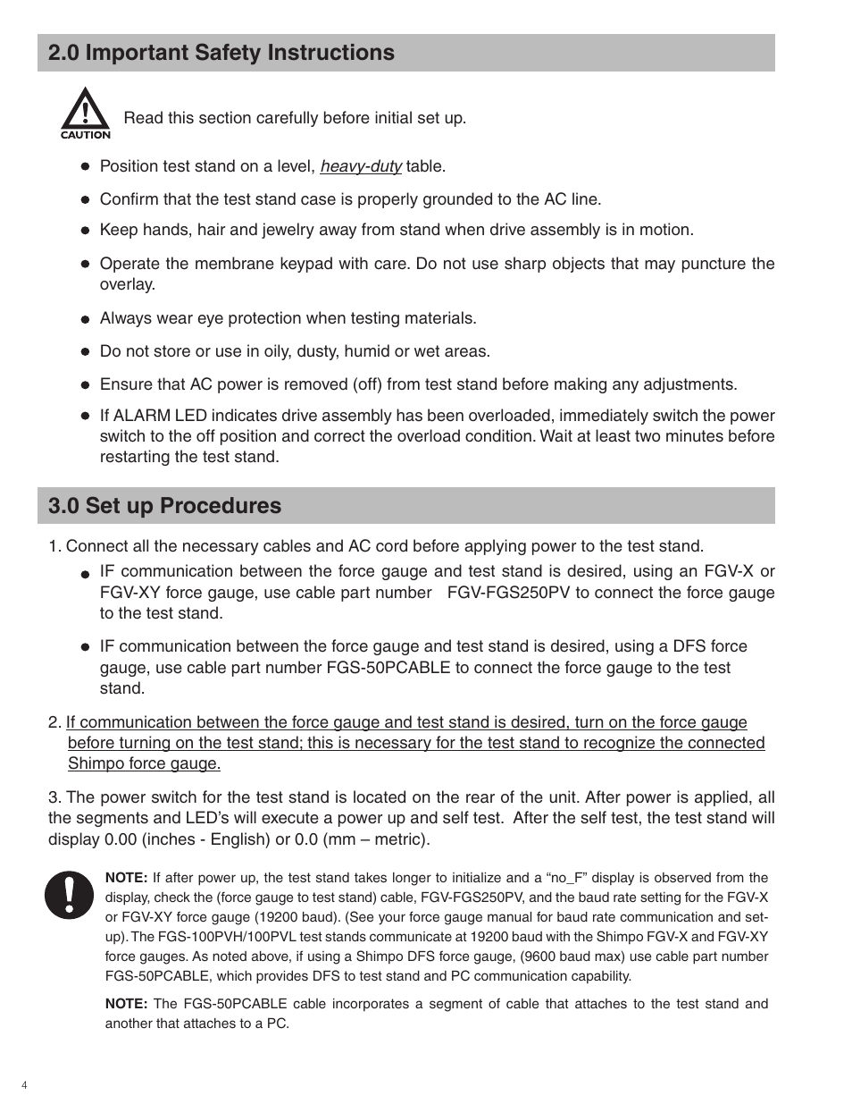 0 important safety instructions, 0 set up procedures | Checkline FGS-100PV User Manual | Page 4 / 20