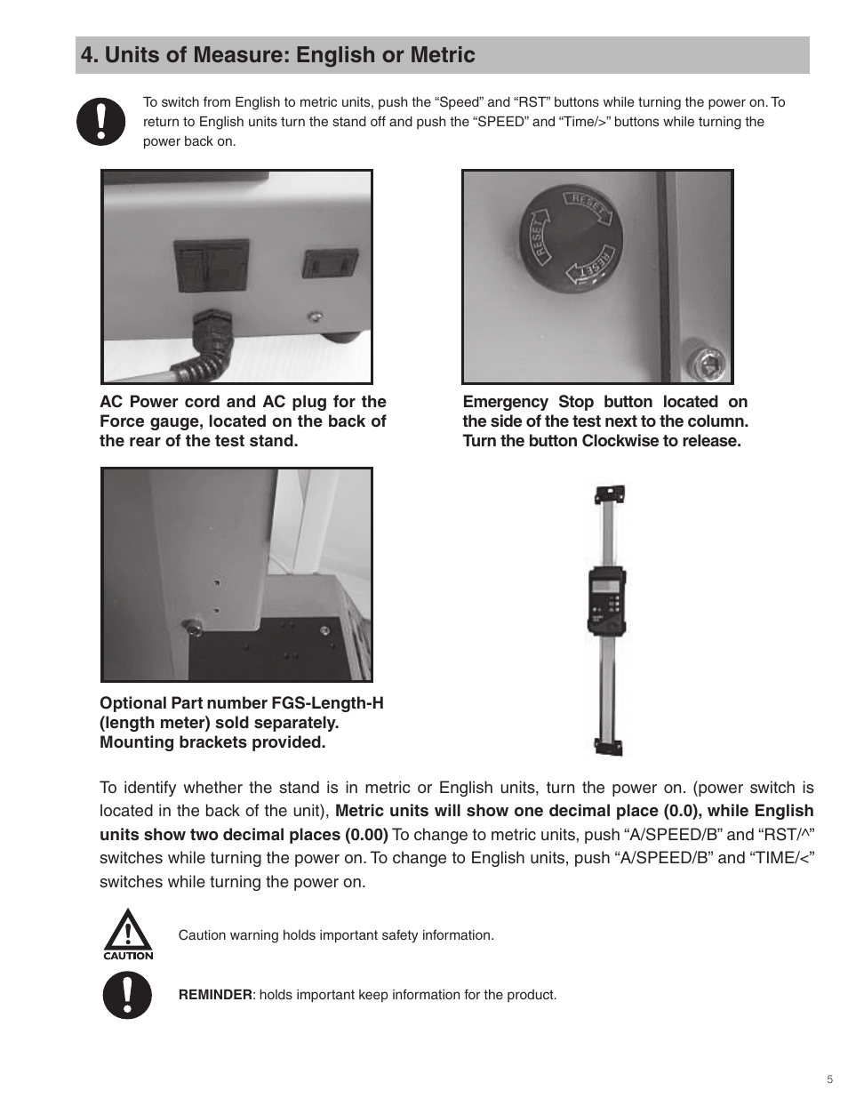 Units of measure: english or metric | Checkline FGS-100PV User Manual | Page 5 / 20