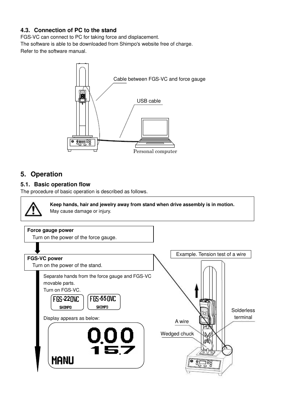 Connection of pc to the stand, Operation, Basic operation flow | Checkline FGS-220VC User Manual | Page 10 / 33