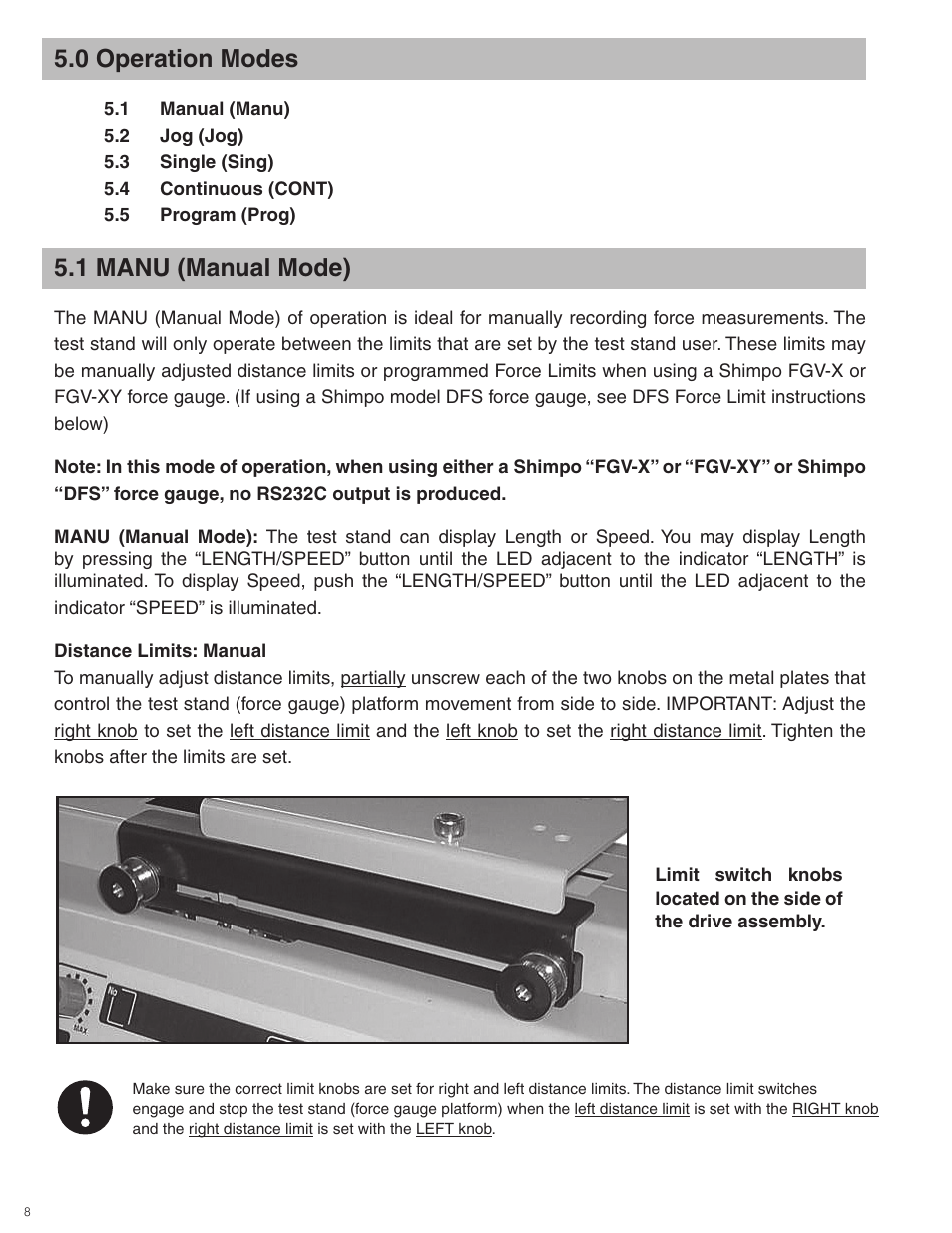 0 operation modes, 1 manu (manual mode) | Checkline FGS-100PX User Manual | Page 8 / 20