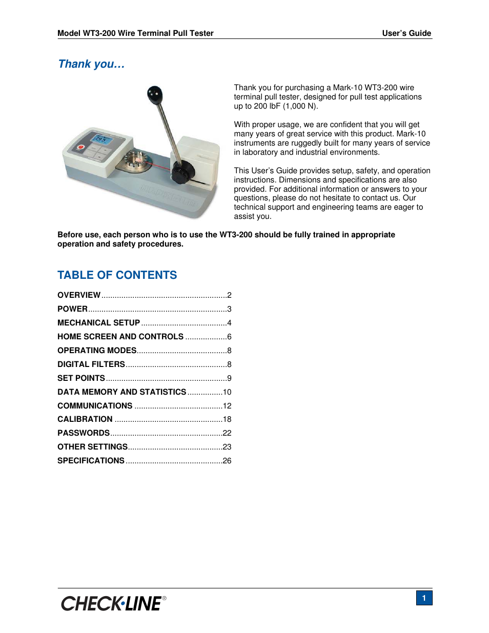 Checkline WT3-200 User Manual | Page 2 / 29