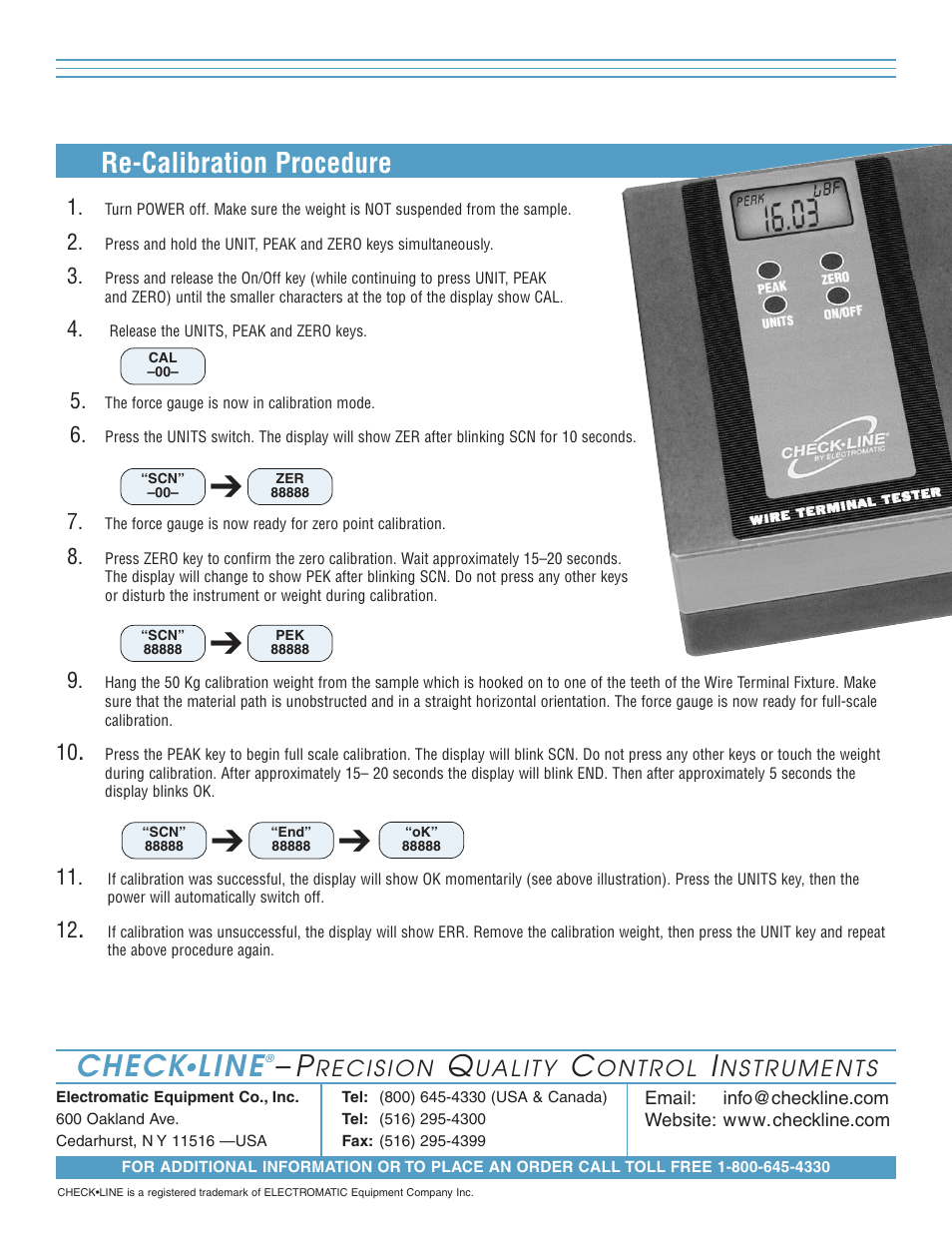 L i n e, Re-calibration procedure | Checkline WTT-110 User Manual | Page 2 / 2