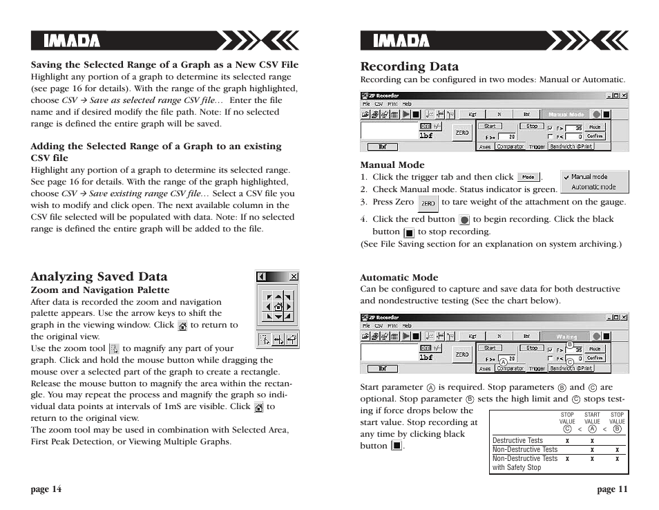 Analyzing saved data, Recording data | Checkline ZP Recorder User Manual | Page 11 / 12